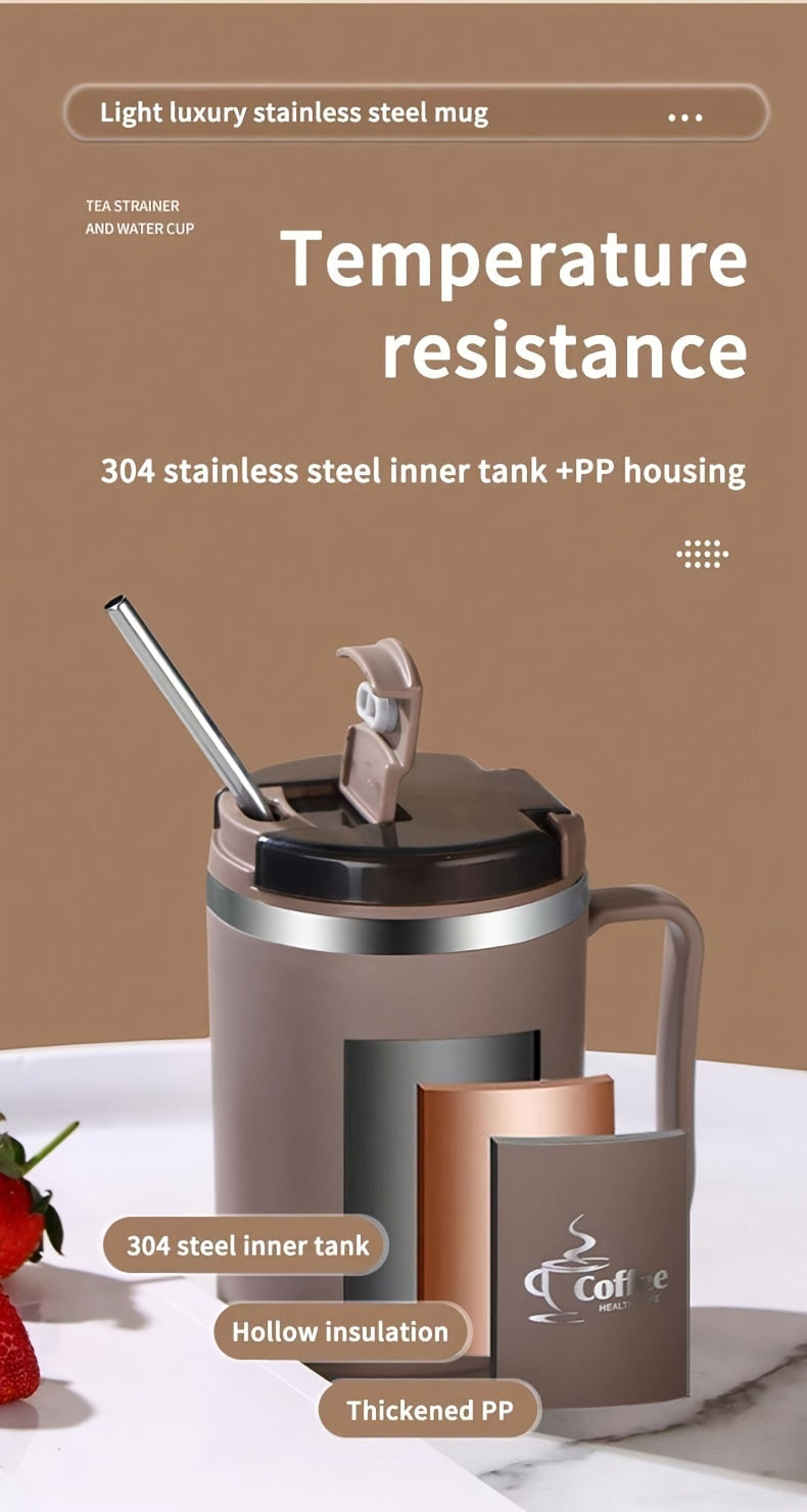 Stainless Steel Travel Mug with Tea Infuser & Folding Spoon - 500ml/550ml Leak-Proof Coffee Cup for School, Office, and Outdoor Use - Reusable, High-Quality Drinkware