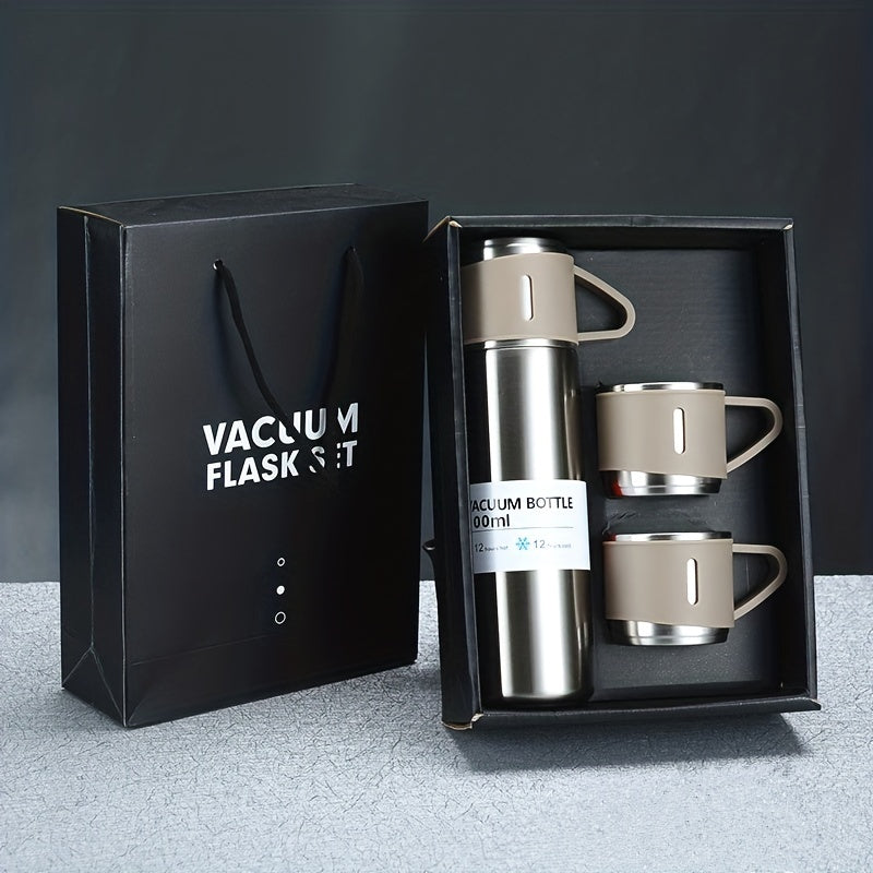 Vacuum Flask Set, Business Thermal Mug 500ml/16.9oz, Stainless Steel Vacuum Insulated Bottle With Cup For Coffee Hot Drink And Cold Drink, Water Flask, Back To School Supplies