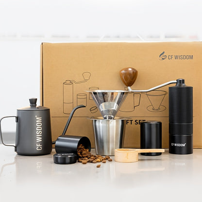 Portable Pour-Over Coffee Maker Set with Manual Grinder - Stainless Steel, Travel-Friendly, Perfect for Outdoor Camping & Home Use