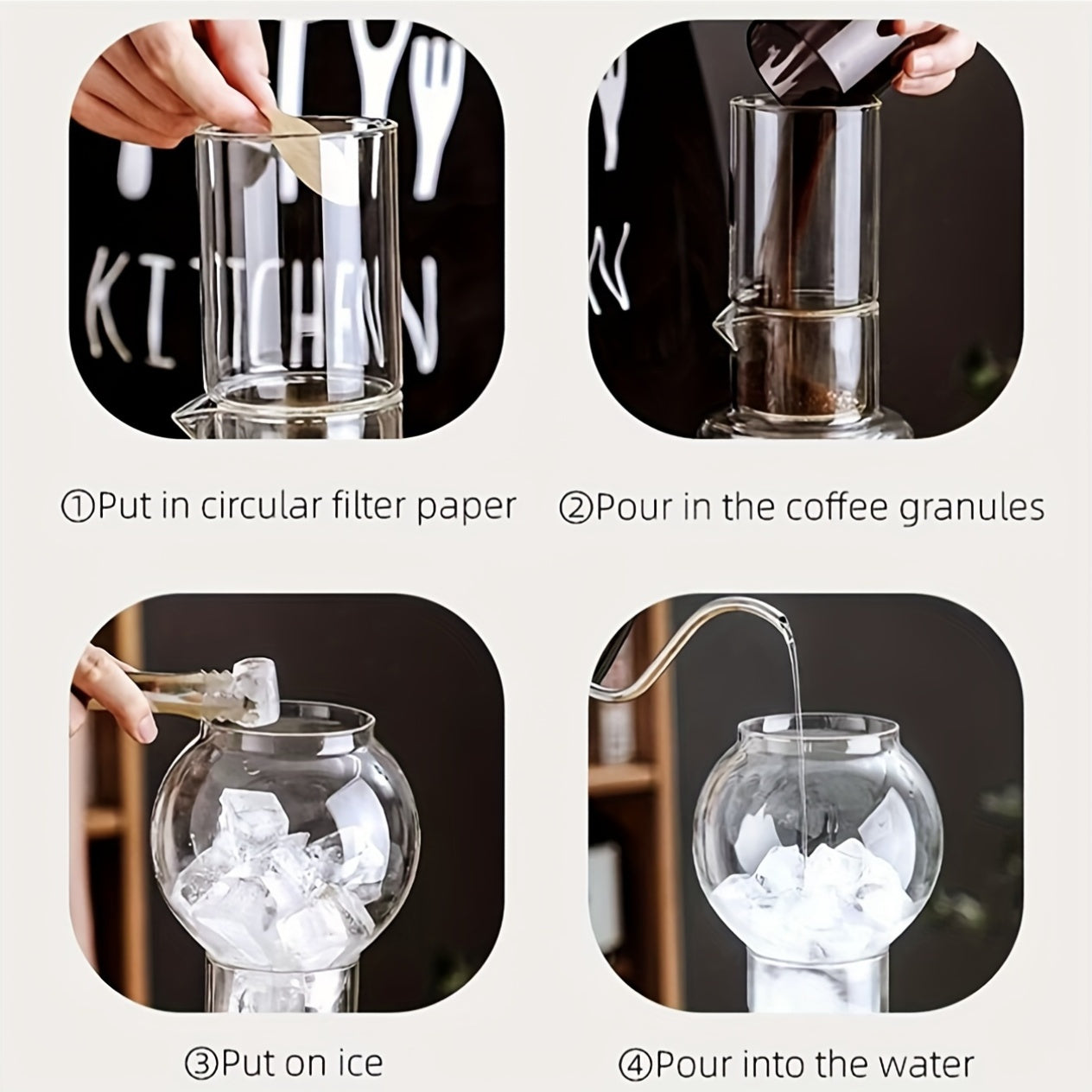 100 Pcs Filter Paper + Glass Cold Brew Ice Drip Coffee Maker with Drip Filter Coffee Pot Set for Barista Accessories